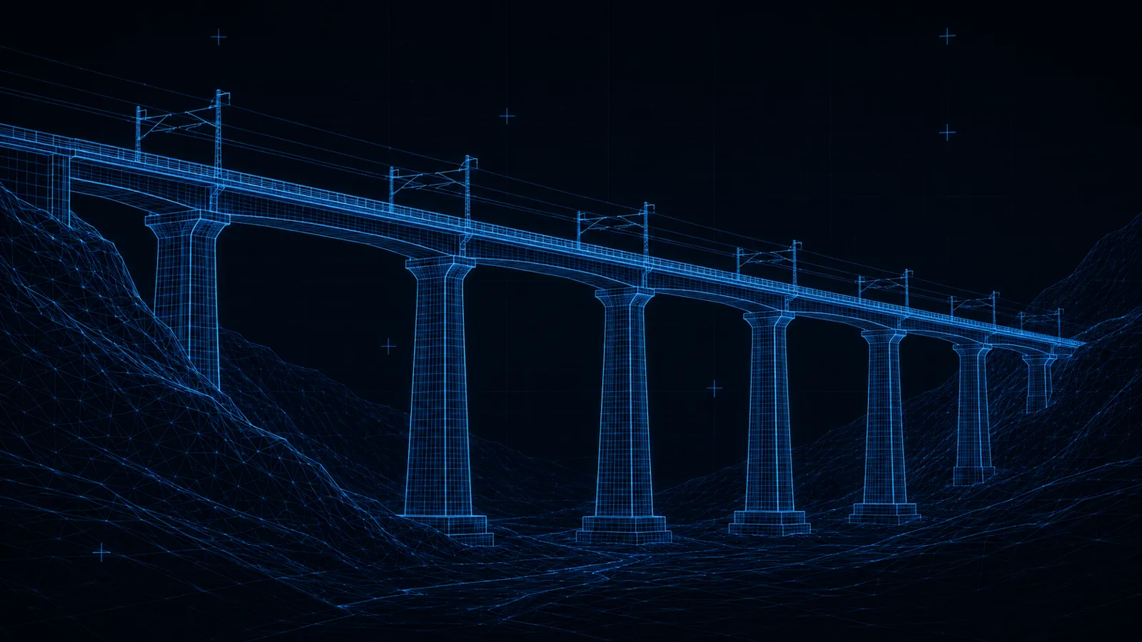 Desen liniar stilizat al unui viaduct feroviar